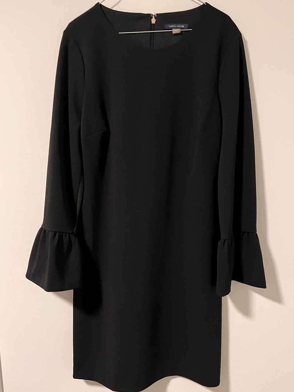 Tommy Hilfiger Black Long-Sleeve Shift Dress with Ruffle Cuffs NWOT